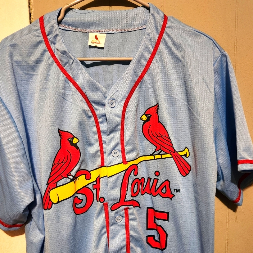 Cardinals Pujols Jersey St Louis Mens XL Blue Button Up V-Neck Short Sleeve